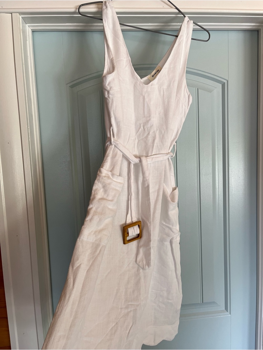 Monteau White Sleeveless V-Neck Maxi Dress with Waist Tie